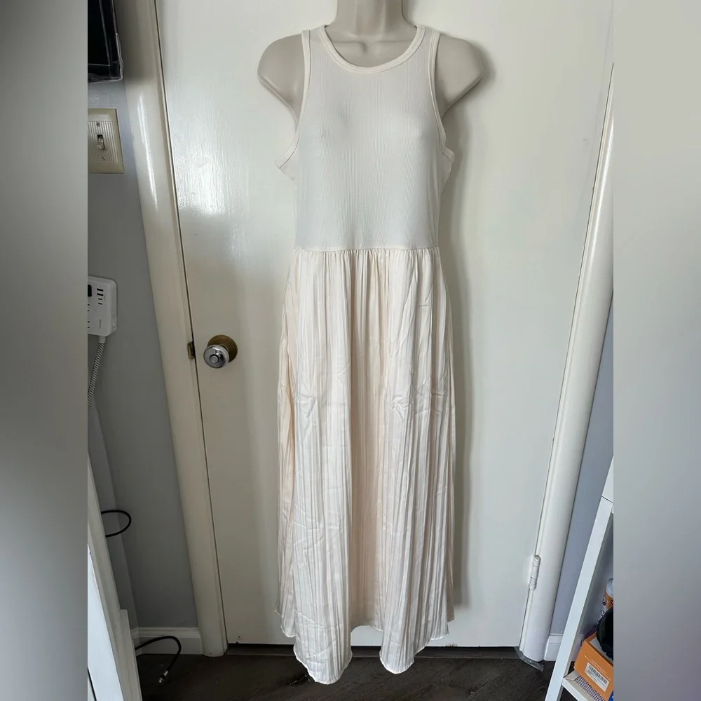 Dkny Cream Pleated Sleeveless Midi Dress - Picture 3 of 10